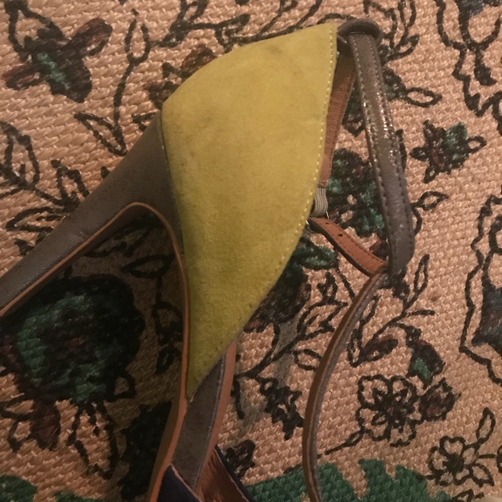 Anthro Lien Do Mixed Media T-Strap Heels Sz 6 Euc - Picture 4 of 8